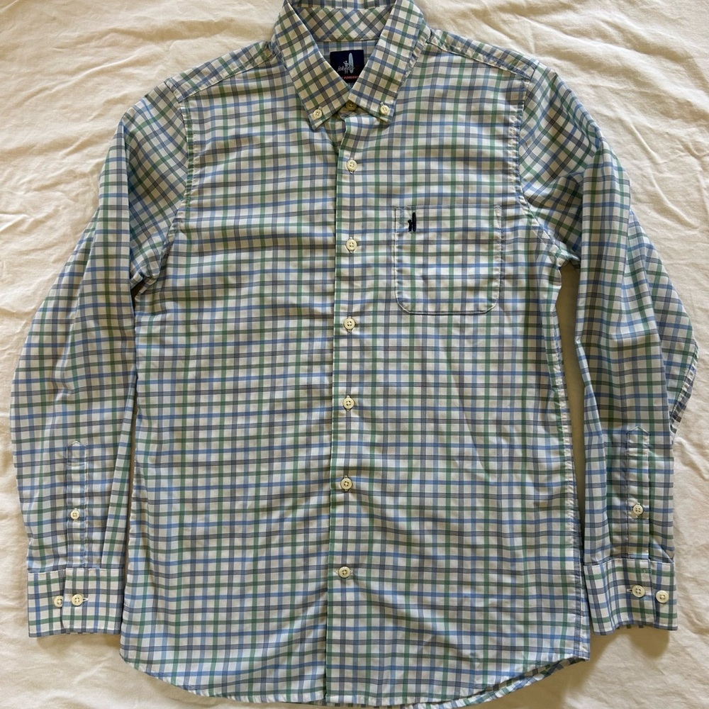 Johnnie-O Boy’s Prep-Performance Green and Blue Checkered Shirt size 14